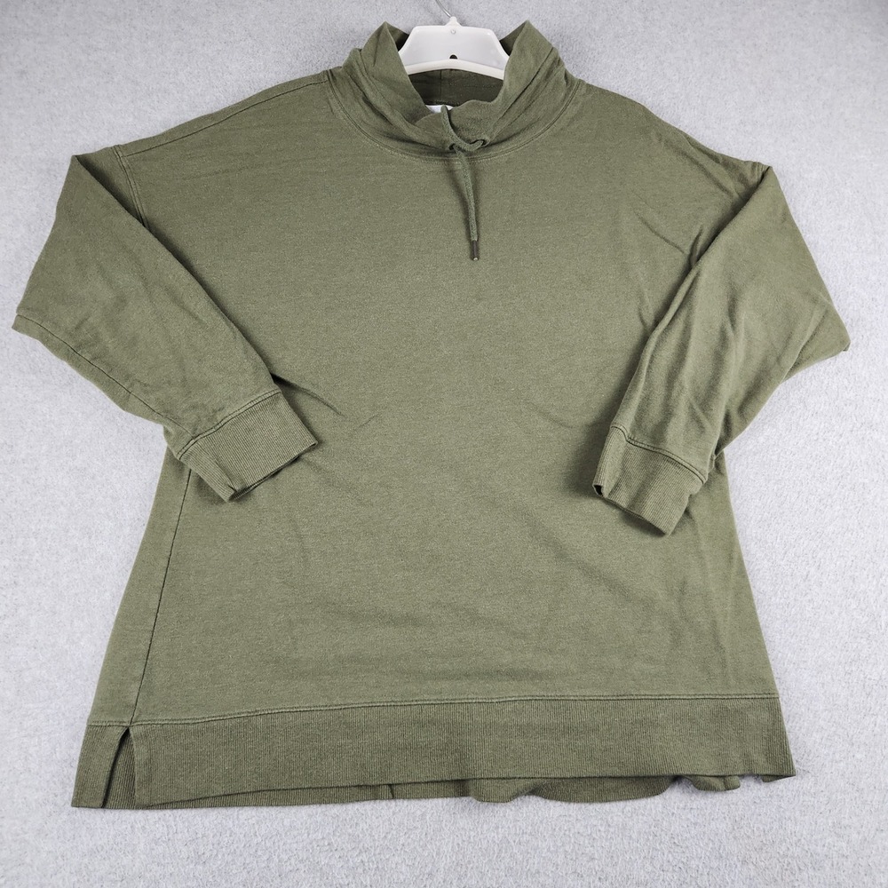 Time and Tru Sweatshirt Womens L Olive Green Drawstring Funnel Neck Side Slit